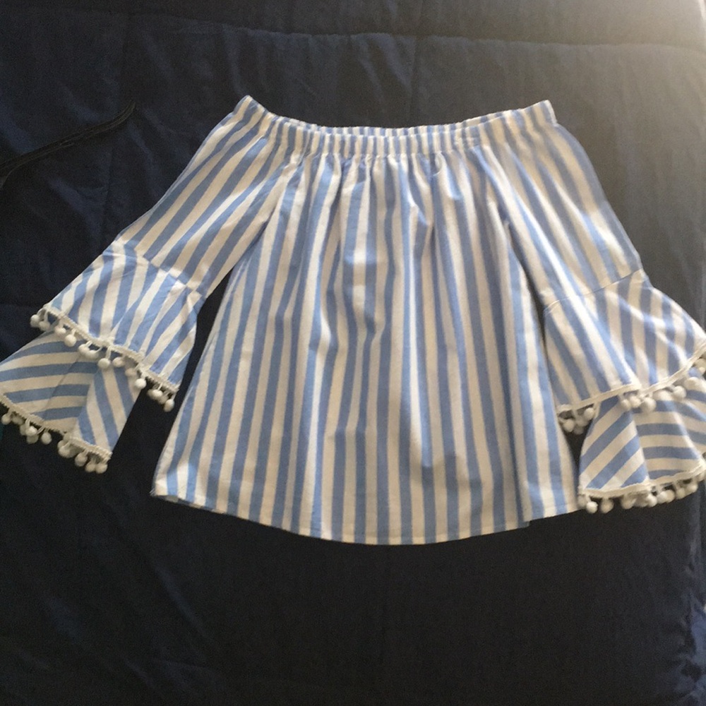 Blue and white striped sleeveless girls blouse